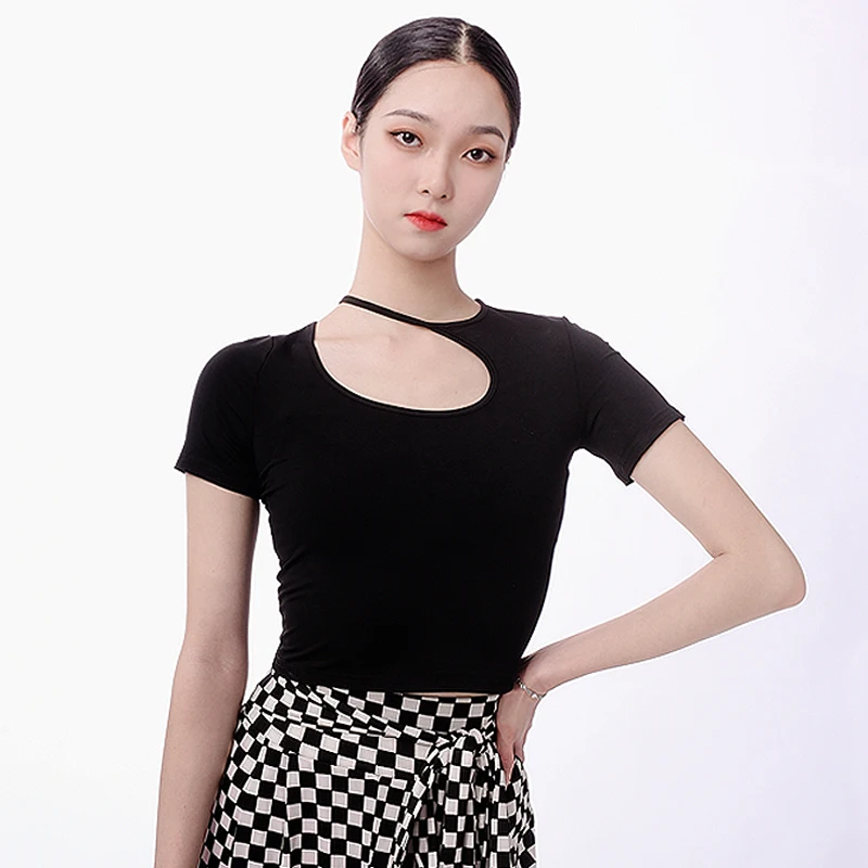 

Adult Modern Dance Clothes Top Female Summer 2022 New Round Neck Latin Dance Practice Clothes Ballroom Dance Costumes DN12999