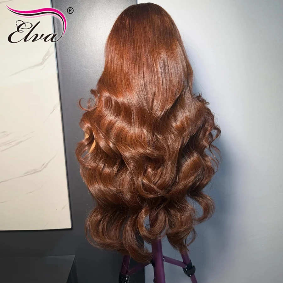 البني المحمر الجسم موجة الملونة 13X6 HD شفافة كامل الدانتيل الباروكات الأمامية شعر الإنسان الترا المجهزة نسج سريع شعر مستعار عذراء الشعر