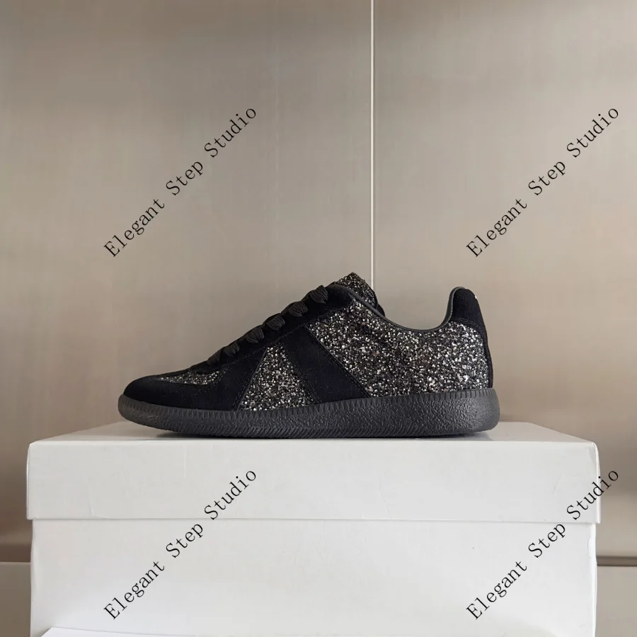 

Unisex Shoes German Army Trainer Dutch Low-top Sneakers Distressed Denim Finish Glitter