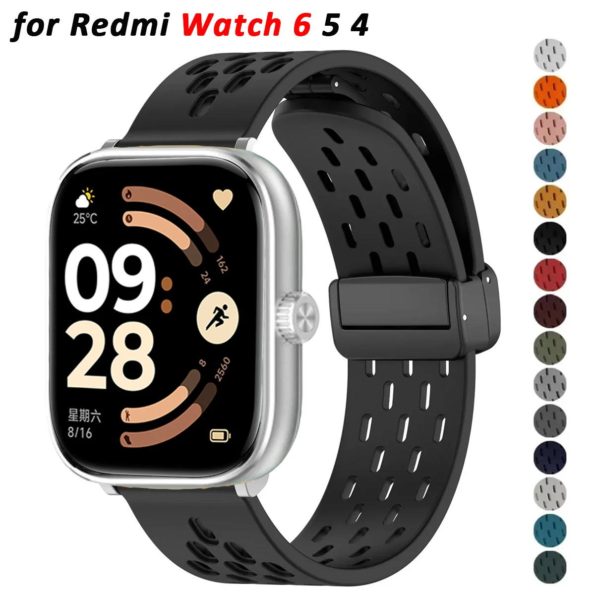 Atmungsaktives Silikonarmband für Redmi Watch 6 5 4, magnetische Schnalle, Sportarmband für Mi Band 9 Pro 8 Pro, Correa Armband Zubehör