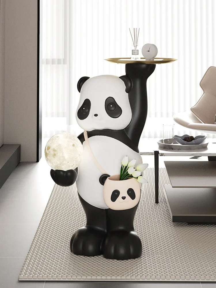 

Light Luxury Home Decoration Big Panda Sculptures And Figurines Living Room Decoration Floor Lamp With Wireless Charging Statue