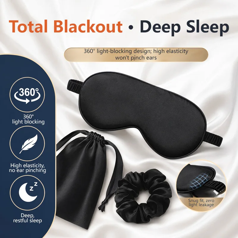 Double-Sided Silk Sleeping Eyeshade Light Blocking Breathable Travel Sleep Eye Mask Shields Protective Safety Goggle Eye Wear view 2
