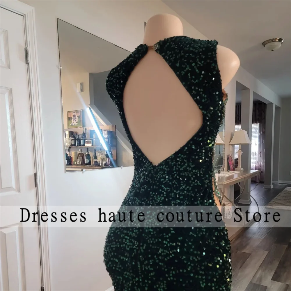 Sparkly Emerald Green Sequins Prom Dresses For Black Girls 2024 Luxury Beaded Appliques Evening Dresses Wedding Party Dress