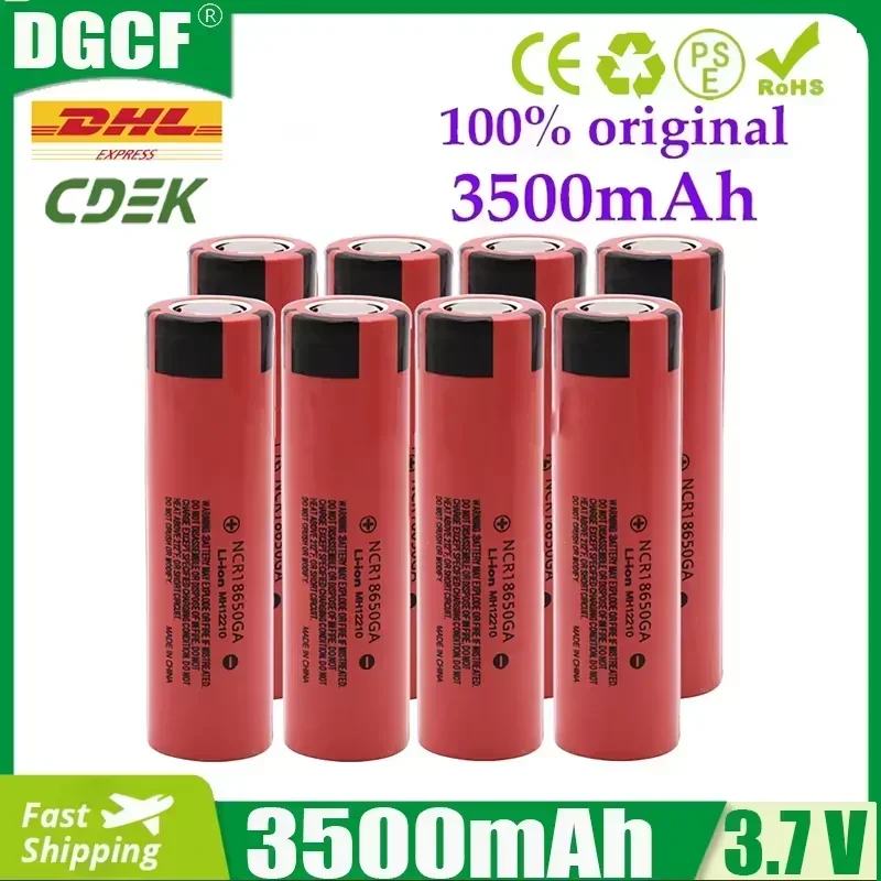 

Bateria Recarregável de Alta Descarga, Lanterna Cabeça Plana, NCR, 18650GA, 3.7V, 3500mAh, 18650, 100% Original, Grátis