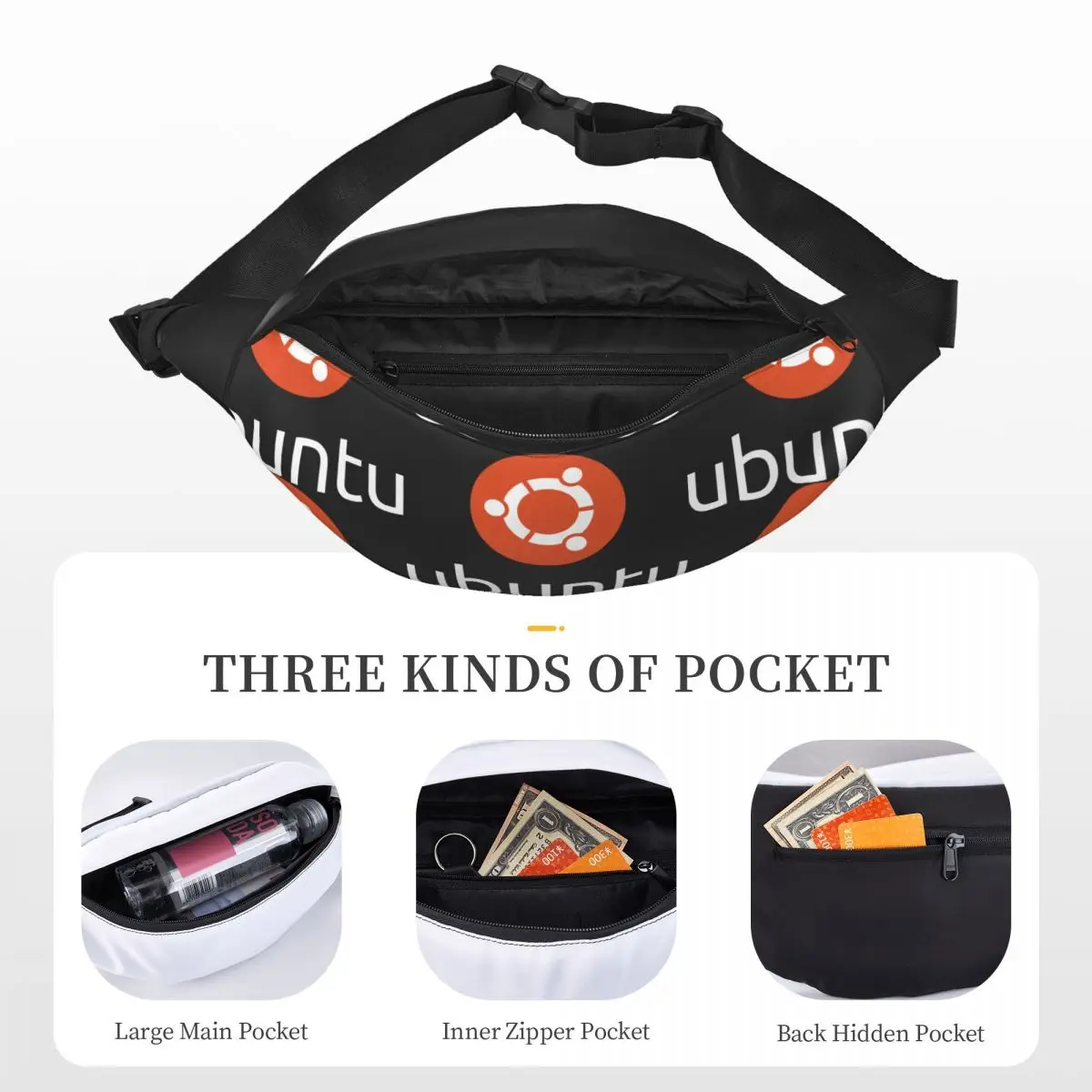 Ubuntu logo Unisex Waist Bag Multifunction Sling Crossbody Bags Chest Bags Short Trip Waist Pack