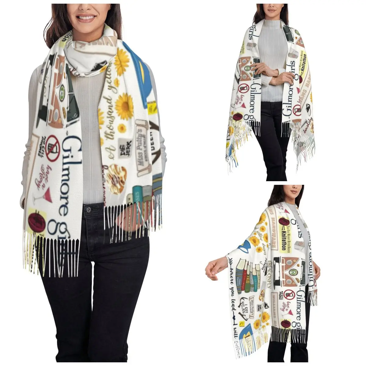 Gilmore Girls I Drink Coffee Like Gilmore Girl Scarf Womens Winter Fall Pashmina Shawls and Wrap TV Large Scarves with Tassel