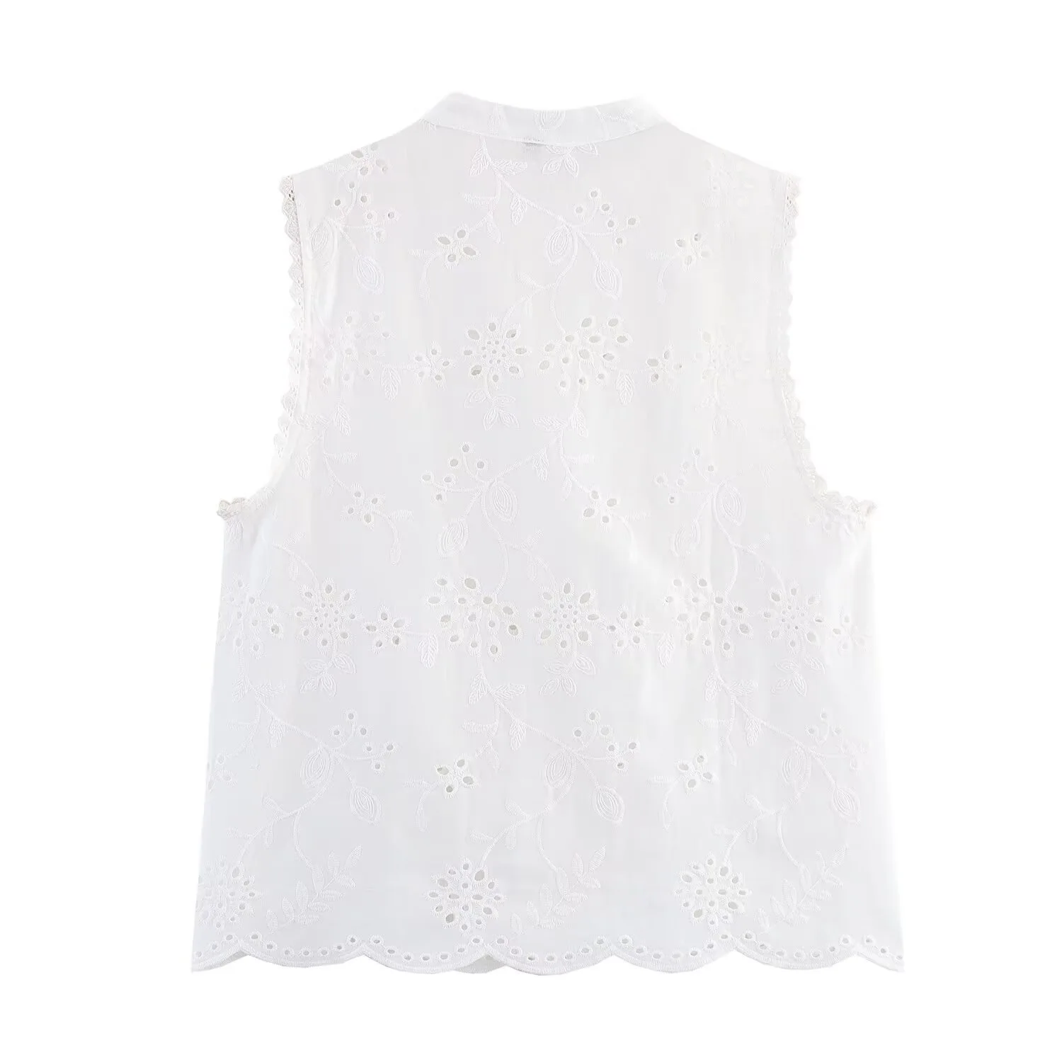 Withered New 2026 European And American Style Sweet And Spicy Style Loose Round Neck Hollow Embroidery Sleeveless Shirt Vest