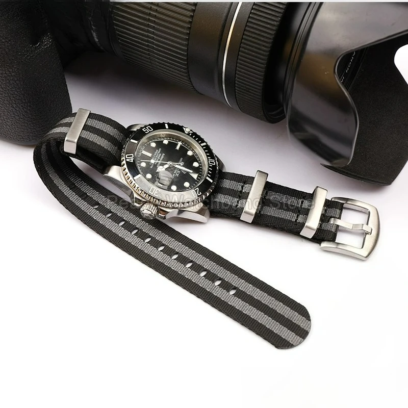 22 20 ملم حزام ساعة من النايلون الرمادي الكاكي لساعة رولكس جرين الغواصة تيسو ميدو كونكويست IWC إبزيم فولاذي مقاوم للتجاعيد كولورفاست