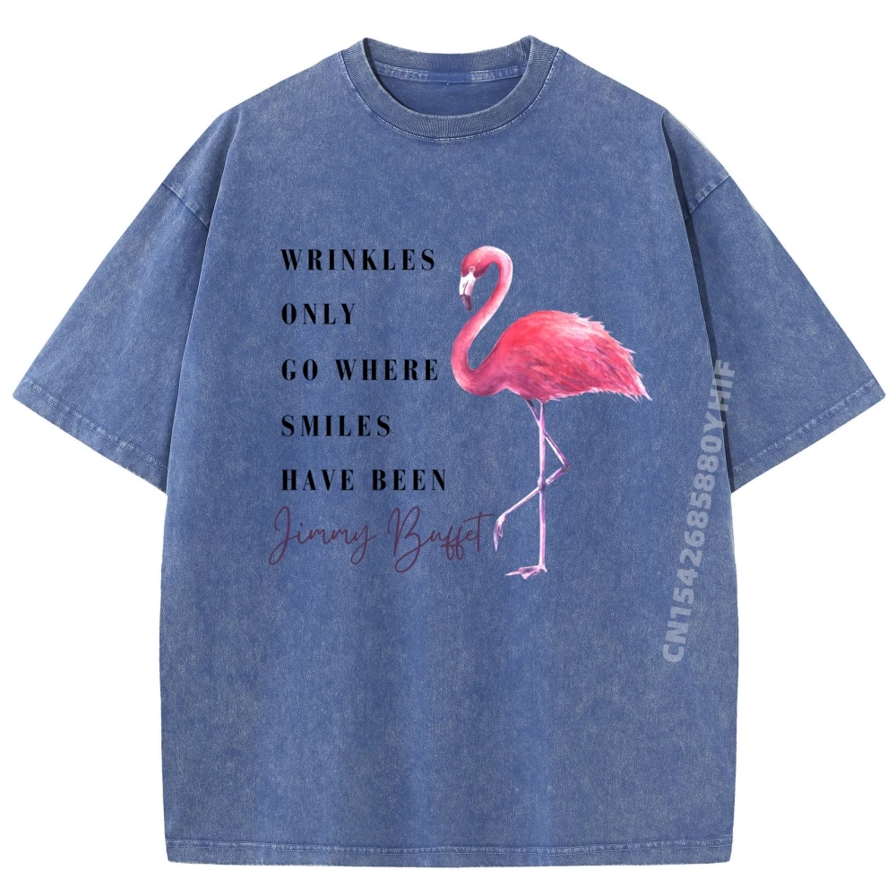 

Funny Flamingo Wrinkles Only Go Where Smiles Have Been Men Clothes Graphic T Shirt Retro Washed T-Shirt