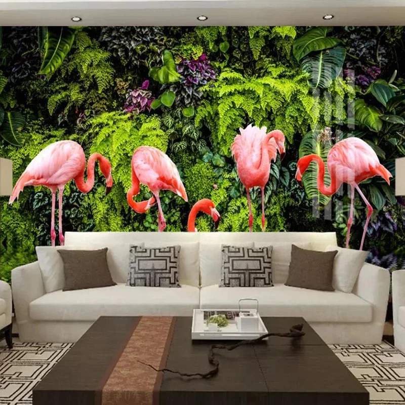 Custom 3D Photo Fresco European Style Tropical Rainforest Banana Leaf Flamingo Modern Large Mural Bedroom Living Room Wallpaper