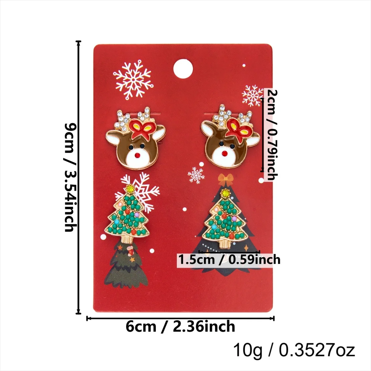 2 Paar/Set Weihnachtsbaum-Schleifen-Hirsch-Ohrstecker für Damen, niedliche Lebkuchenmann-Weihnachtsmann-Schlitten-Krücken-Ohrringe, Schmuck – Detail 37