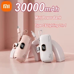 Xiaomi-Mini Power Bank avec câble intégré, chargeur de téléphone portable portable portable, batterie externe, capsule, Powerbank pour iPhone de type C, 30000mAh