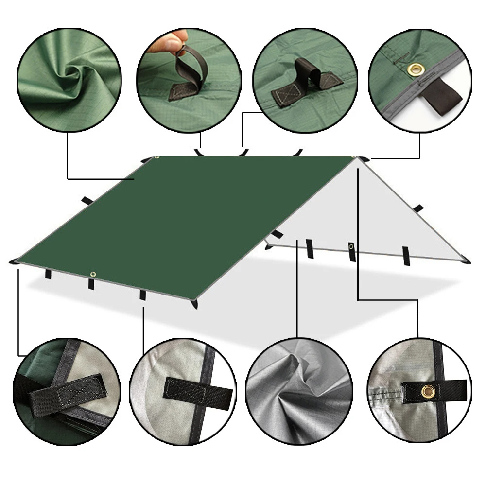 3*3m Camping Tarp Sun Shelter Outdoor awning Multi functional tear resistant silver coated 210T