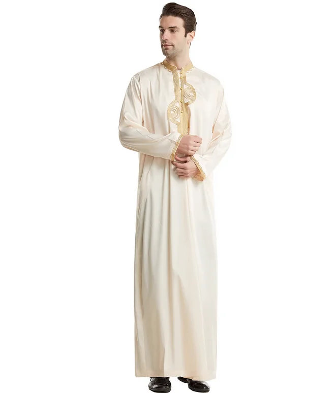 Nahost Robe Stehhals Goldfaden Stickerei einfarbige Freizeit kleidung