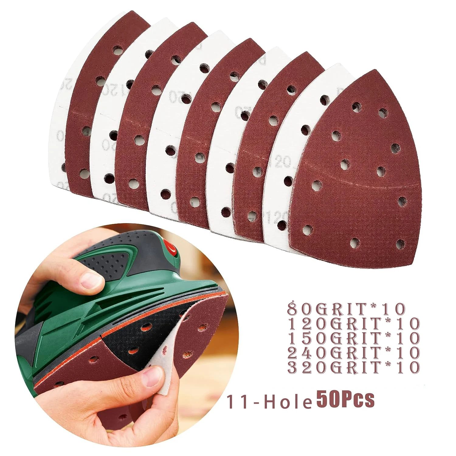 105X150 mm Mouse Detail Sandpaper 11 Holes 50 Pcs Assorted 40/60/80/120/180/240 Grits Hook and Loop for Polishing Doors Corners