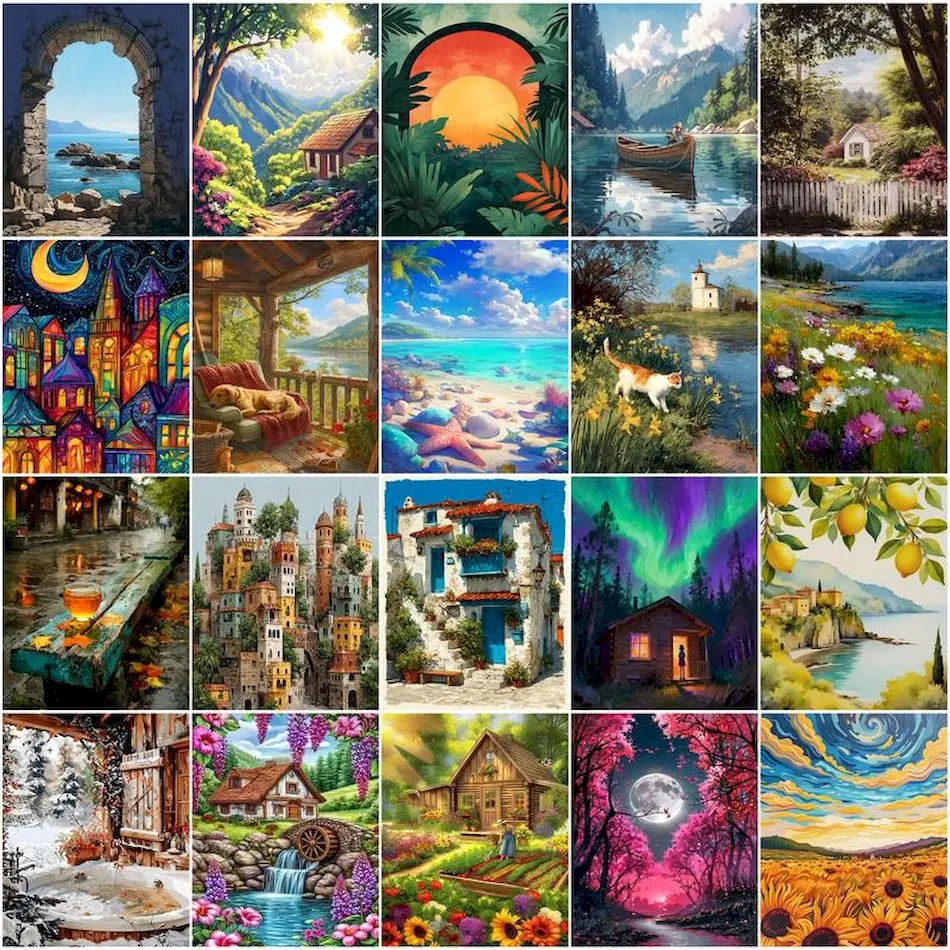 

GATYZTORY Painting By Numbers For Drawing on canvas Landscape Acrylic Paints Coloring By Numbers Handmade Art Supplies Wall Art