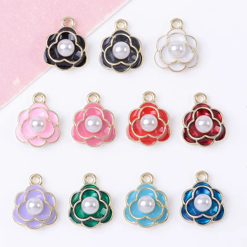 

100Pcs set DIY handmade alloy pendant mini colored pearl camellia DIY earrings hair accessories fringe material