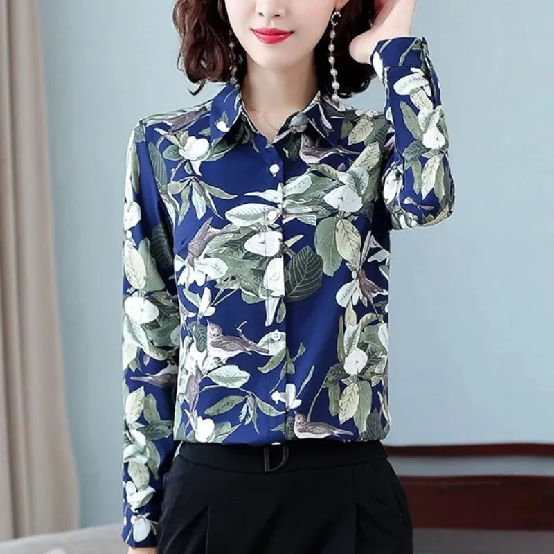 Spring Autumn Plant&Flowers Printing Women's Cardigan Button Long Sleeve Shirt Coats Fashionable Casual Clothing All-match Tops