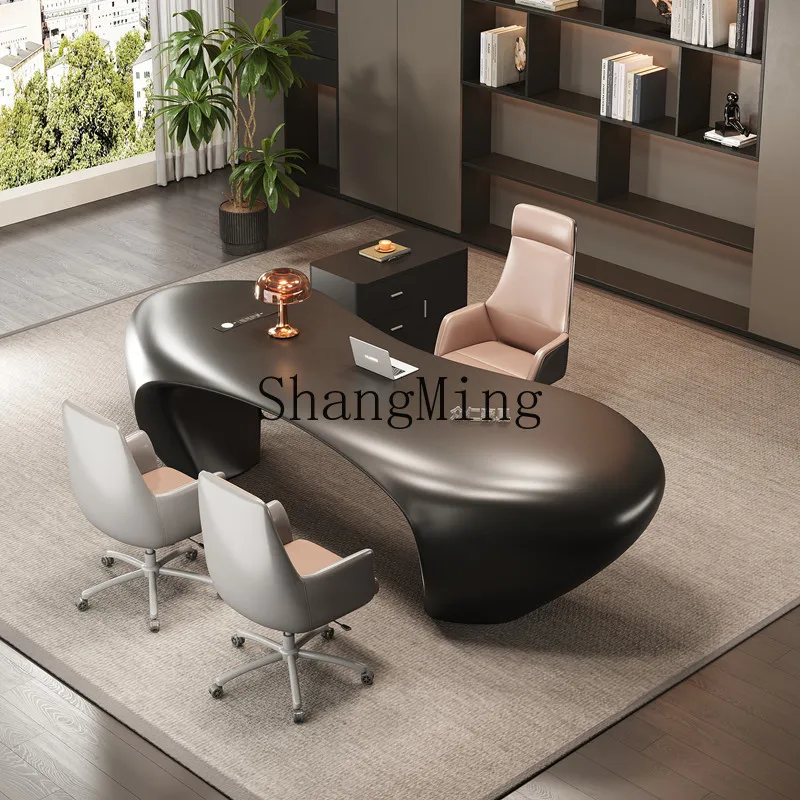 

CL glass fiber reinforced plastic paint furniture president table light luxury boss table office table and chair combination