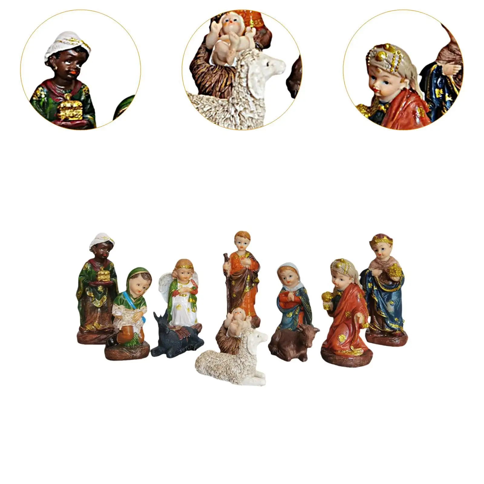 11x المهد أرقام تمثال مجموعة عيد الميلاد النحت منضدية زينة الحرف الدينية ديكور الراتنج حلية المهد التماثيل #5