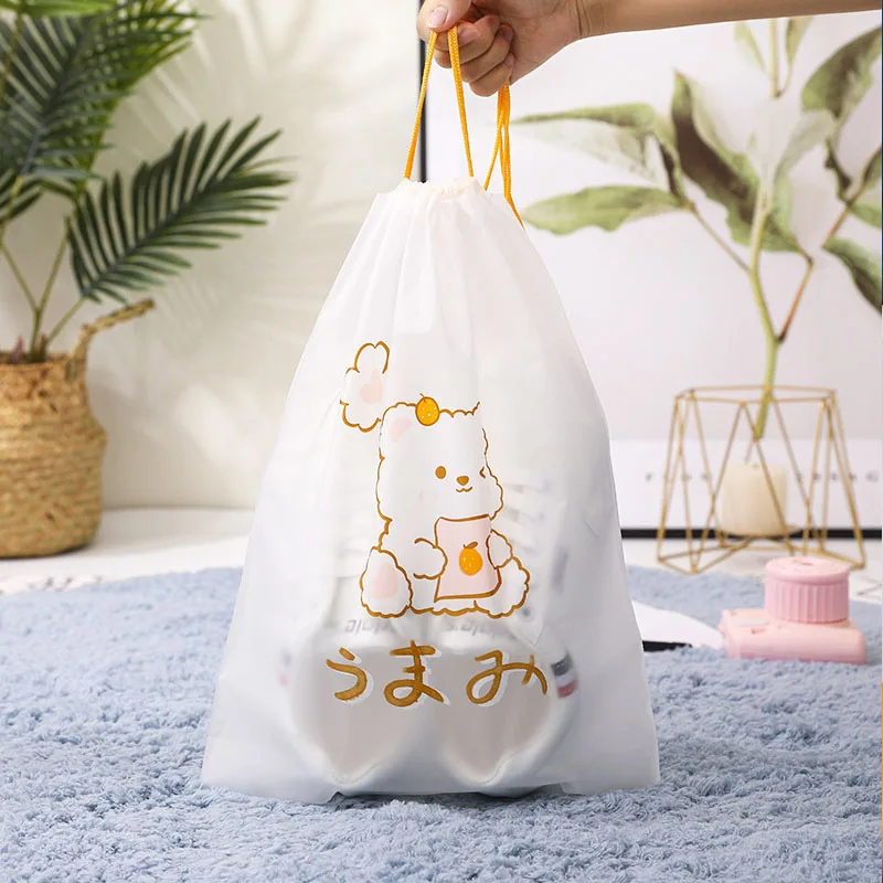 PE Dinosaur Bundle Pocket Plastic Drawstring Bag Frosted Shoes Travel Storage Bag Transparent Clothes Socks Shoes Plastic Bag