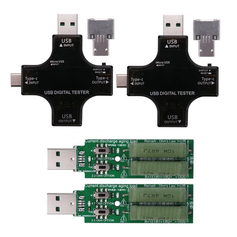 

USB C Tester Set 2 In 1 Type C USB Tester Color Screen IPS Digital Voltmeter,Voltage,Current,Power,Temperature,With Load