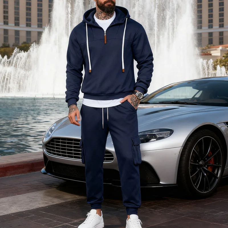 2025 الشتاء الرجال الأدوات فضفاضة الاتجاه زراعة الرياضة معطف بقلنسوة Sweatpants دعوى الرجال