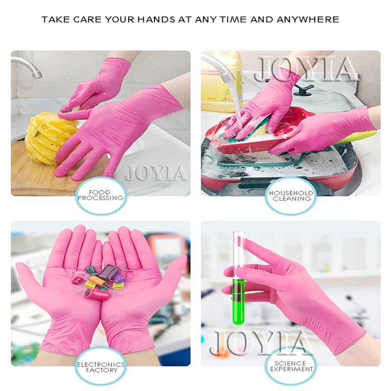 Black Disposable Nitrile Gloves 50 100pcs Latex Powder Free Small Medium Large Pink Tattoo Glove For Work Kitchen Cooking XS XL