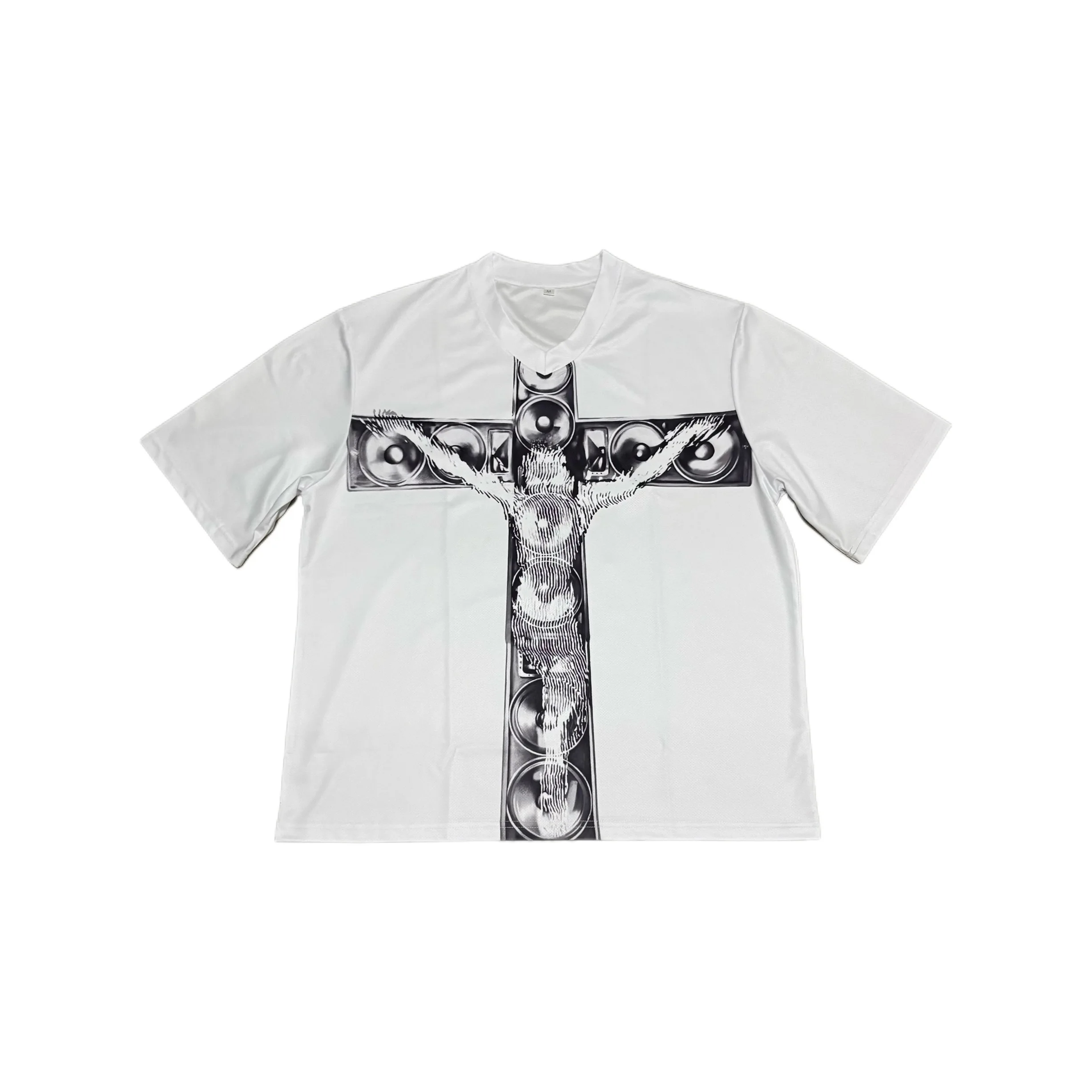 PlaySongs Opium Cross Print "JS Talking Prayer" Sound Mesh Short Sleeve T-Shirt Breathable Sweat Absorbent Quick Dry Skin Fri...