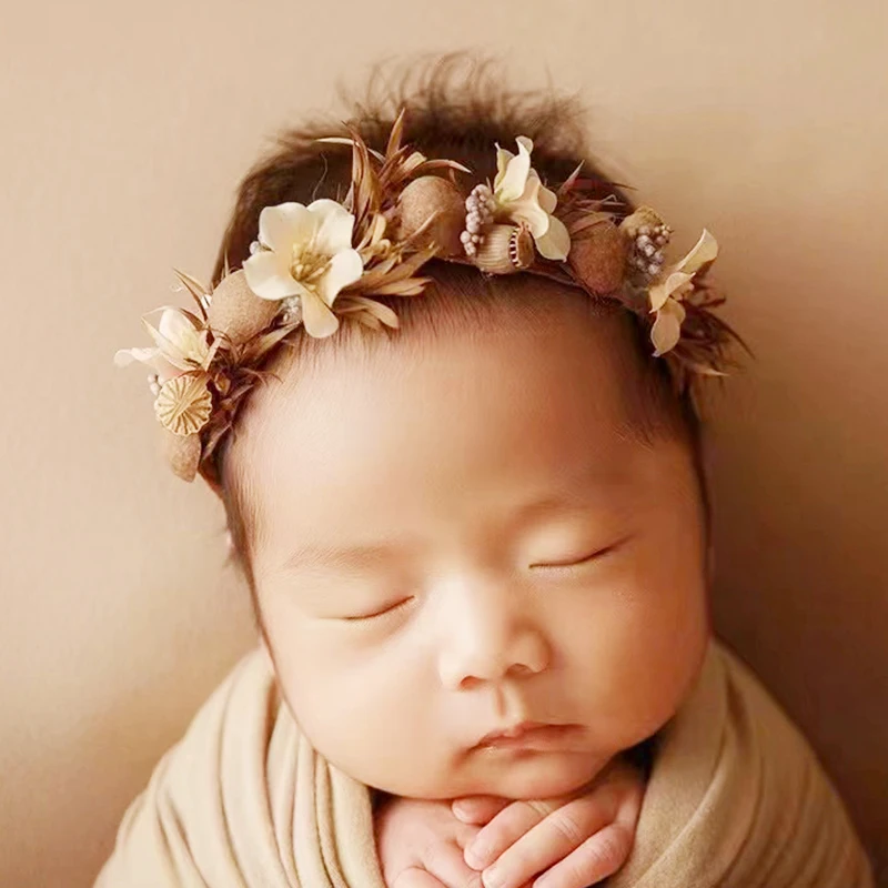 Newborn Headband for Photography Props Flower Baby Girl Tieback Flowers Pearl Wreath Newborn Photography Infant Hair Accessories