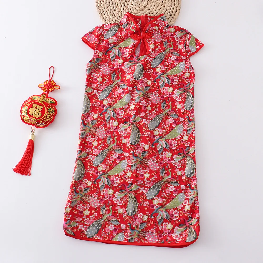 Girls Dress Casual Dresses for Kids 2024 Summer Spring Chinese Style Girls Cheongsam Baby Princess Dress Teenager Costume