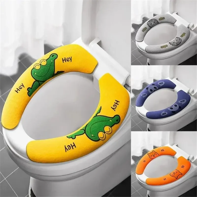 Household Bathroom Lavatory Cover Set Pedestal Cartoon WC Toilet Sticky Seat Pad Washable Universal Toilet Seat Cover Cushion