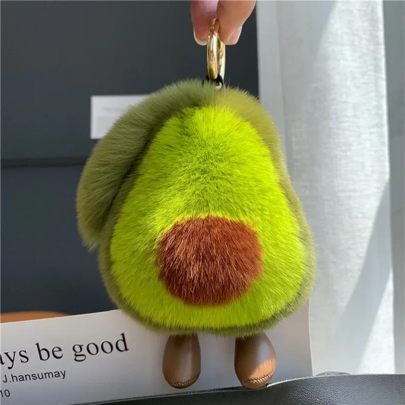 Echte Rex konijnenhaar avocado auto sleutelhanger hanger ins schattige pluche persoonlijkheid pop boekentas hanger schoolmeisje festival kawaii