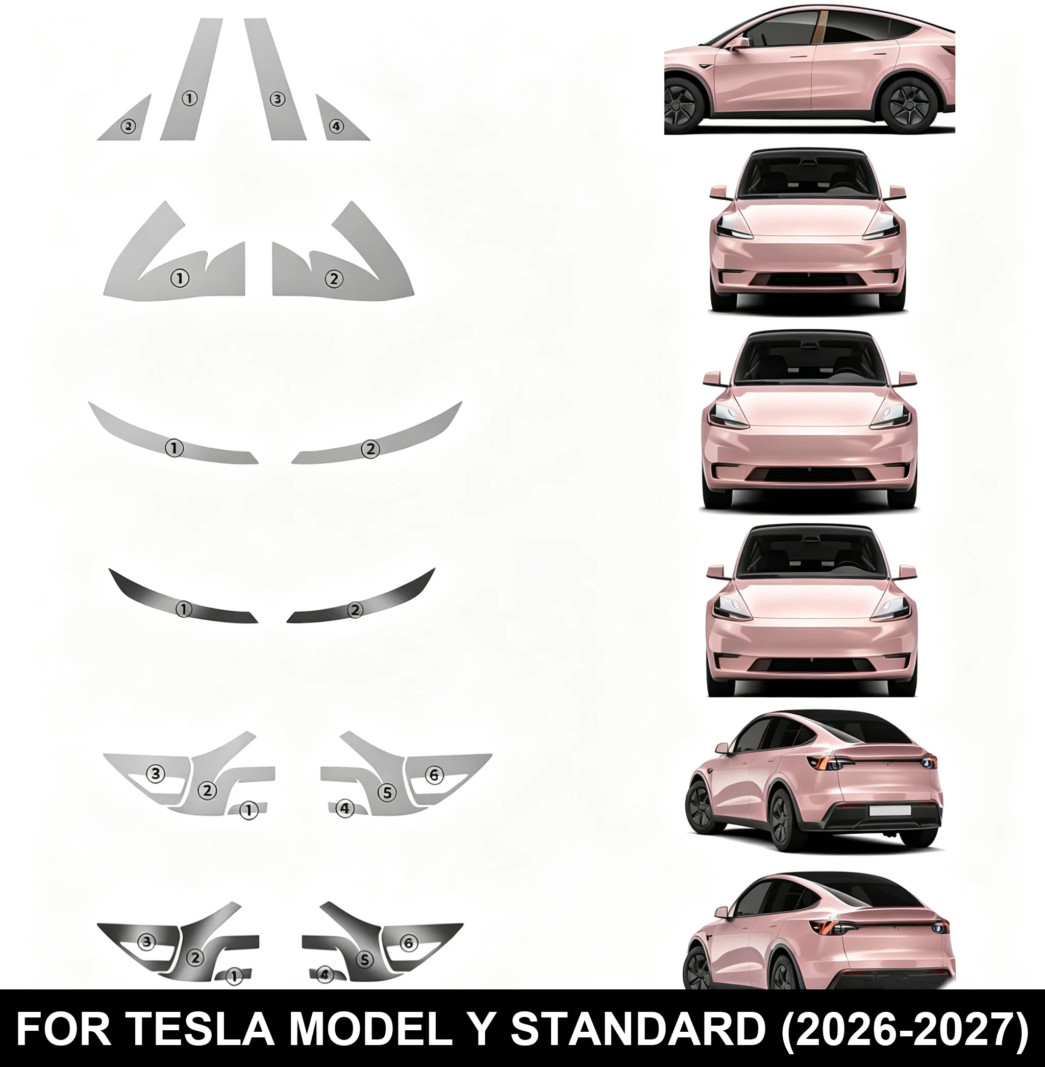 For Tesla Model Y Standard 2026 2027 Transparent TPU Protective Film Scratch Resistant Headlight Rearview Film Clear Smoked