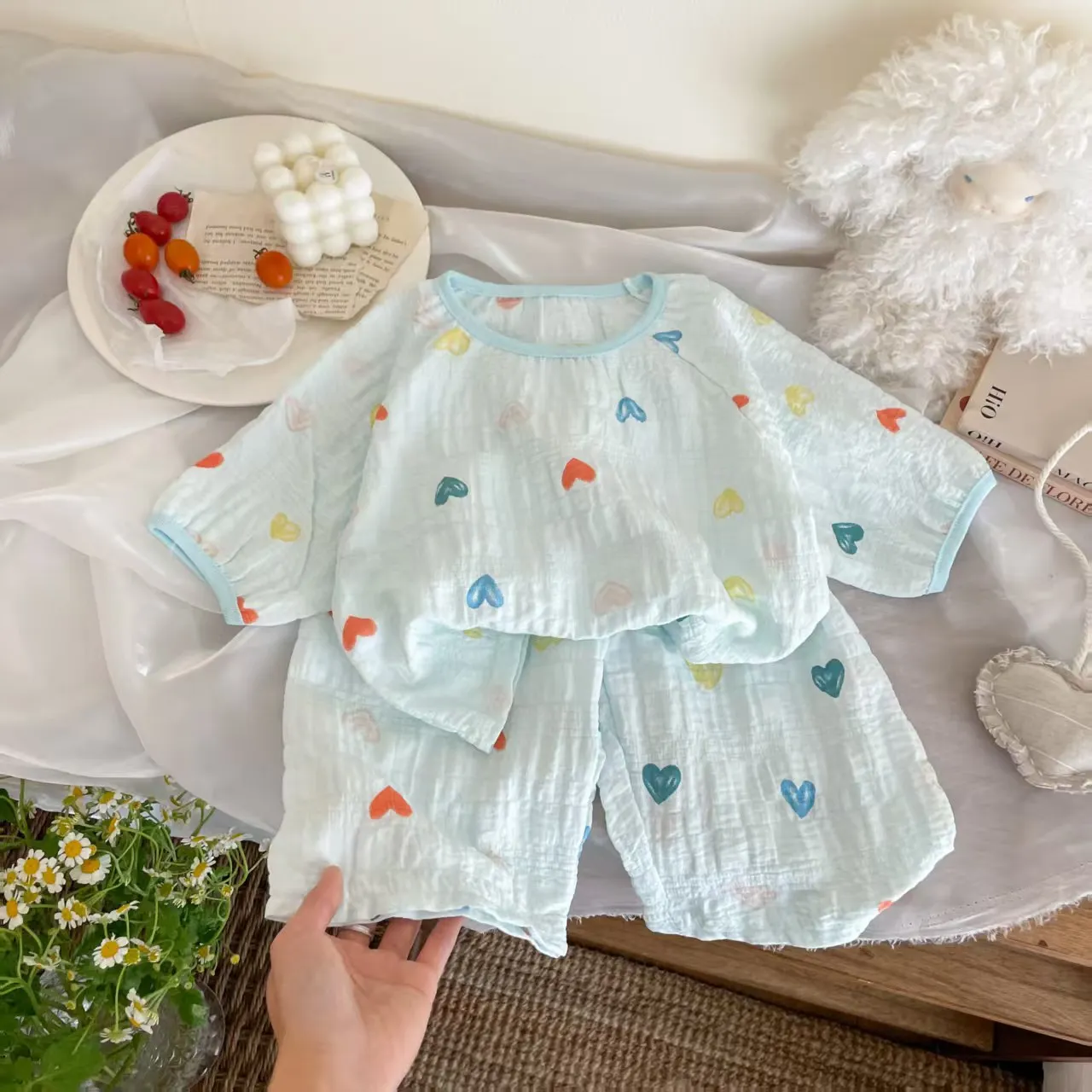 Frühling Atmungsaktive Kinder Nachtwäsche Sets 0-7Y Kinder Mädchen Gedruckt Homewear Pyjama Sets Sommer Gaze Stoff Weiche Täglichen Loungewear – Detail 5