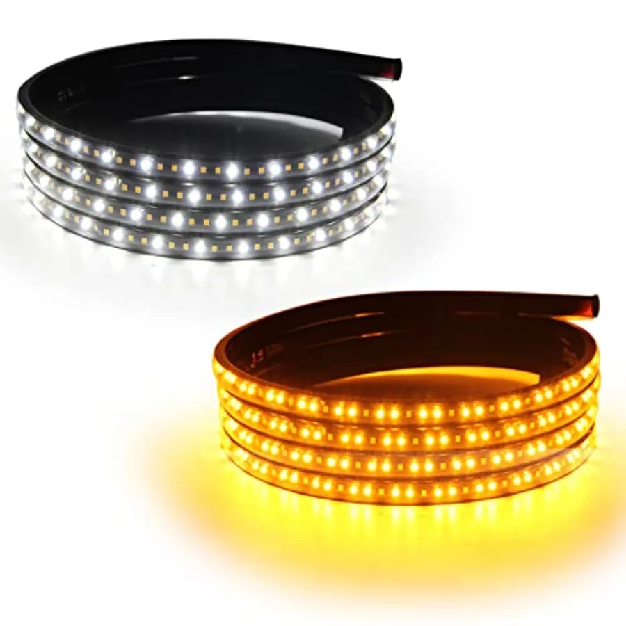 2Pcs Running Board Lights 10 Feet LED Side Maker Light with 360 LEDs Sequential Amber Turn Signal Lights ＆ White Courtesy Light