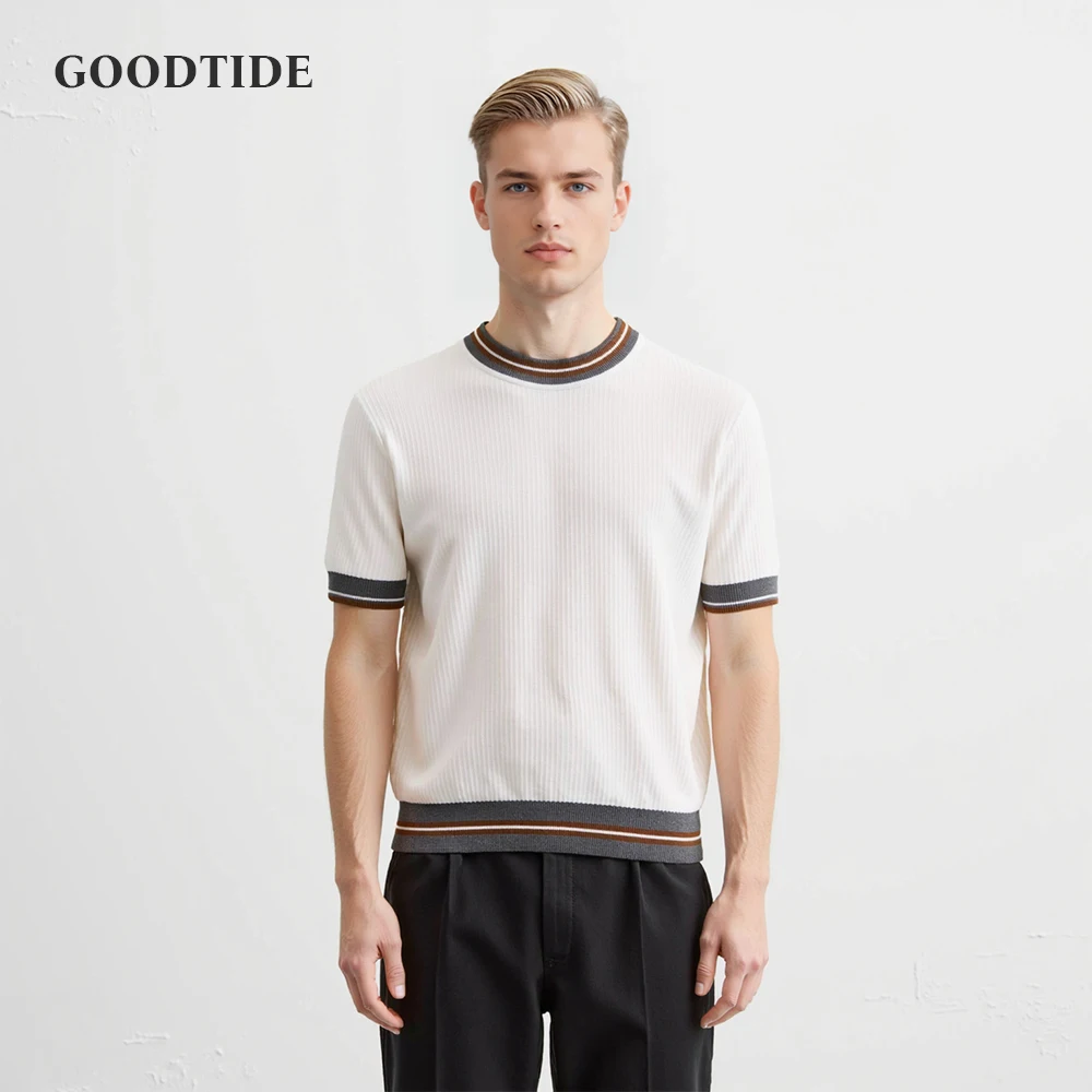 Fashion Men's T-Shirt Summer Round Collar Knitted T Shirts Men Clothing Slim Fit Casual Short Sleeve Pullovers Tee Shirt Homme