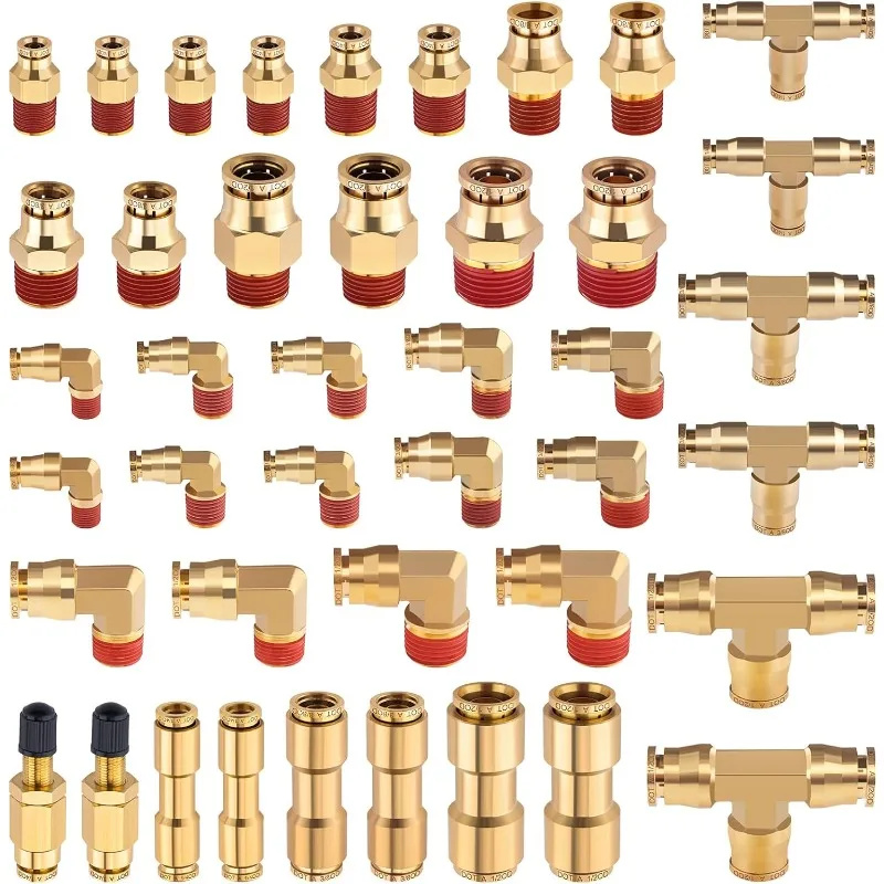 

43 PCS Brass DOT Air Brake Line Fittings 1/4" 3/8" 1/2" Push to Connect Fittings Quick Connect & NPT Thread Tube Air Hose