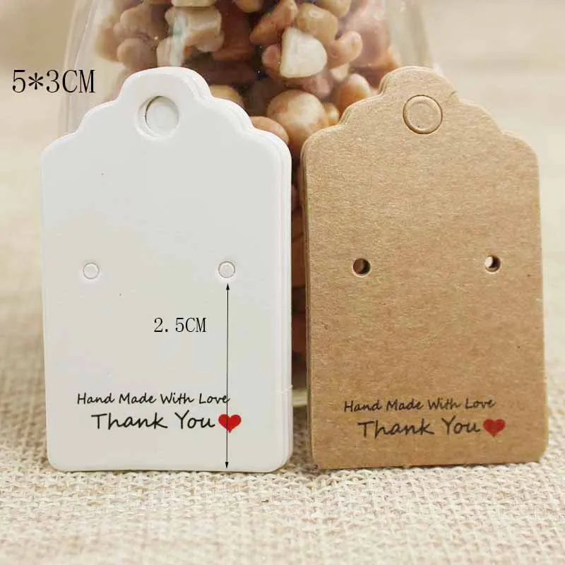 100PCS DIY white/kraft paper handmade stud earring tag square shape small cute earring packing display tag card