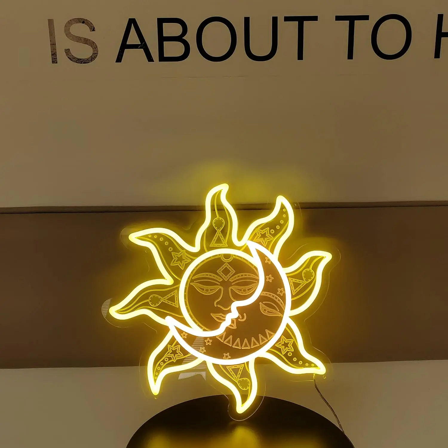 Sun Moon Neon Sign, Retro Vintage Mystic Burning Sun Moon Led Neon Light, Sun Moon Night Lamp for Wall Decor Bedroom Home Party