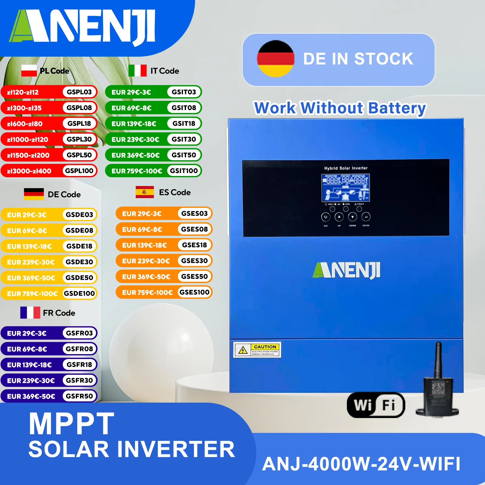 4KW MPPT Hybrid Solar Inverter Off Grid Inverter Pure Sine Wave Inversor 12V/24V MPPT 100A/60A Solar Charge Controller with WiFi