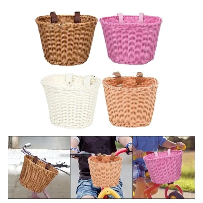 

Bicycle Basket Rattan Woven Bike Storage Front Handlebar Basket Removable Waterproof Bicycle Pannier Basket Kid Bike Carrier Bag