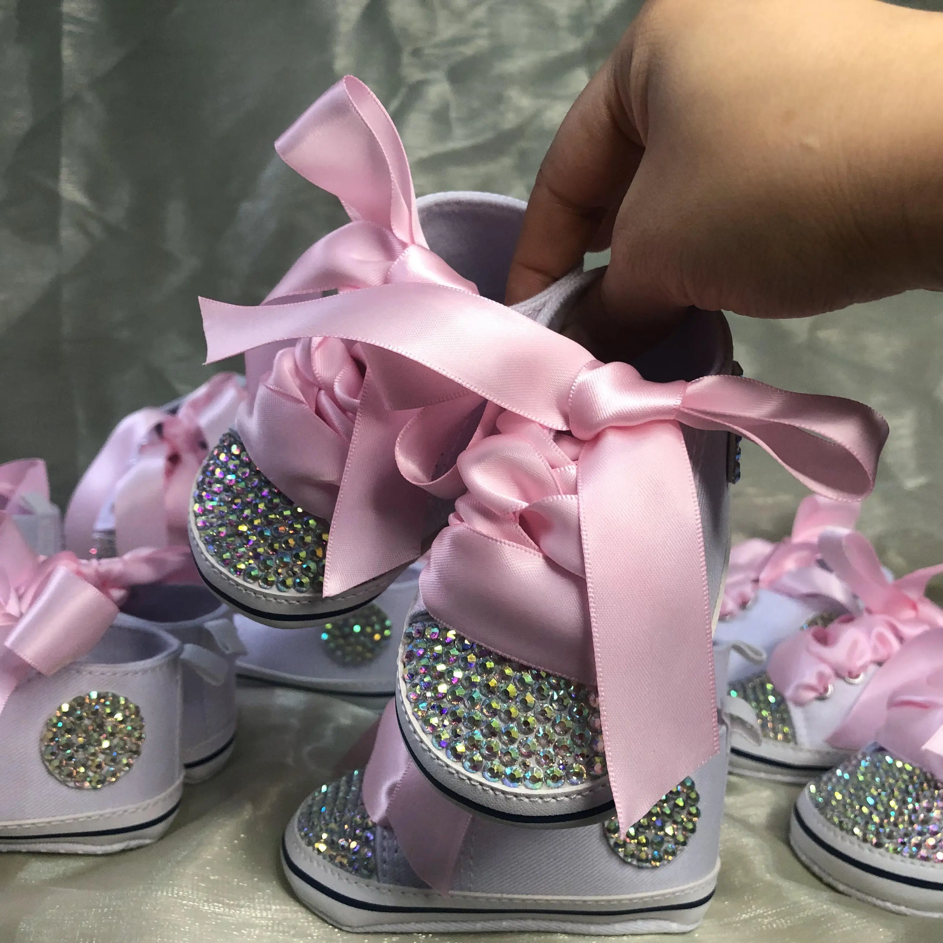 Girl Canvas Sneakers Newborn Baby Boy Rhinestone Espadrilles Personalized Name Date Infant Crib Shoes and Pacifier Set