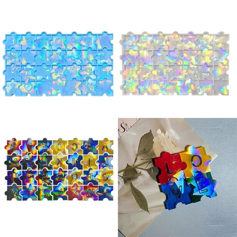 

DIY Holographic Puzzle Letter Pendant Silicone Mold Light and Shadow Keychain Necklace Earrings Charms Epoxy Resin Casting Mould