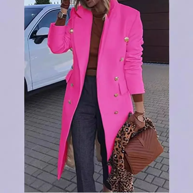 2025 Women's Clothing Autumn and Winter Medium and Long Woolen Coat Double-breasted Woolen Jacket European and American