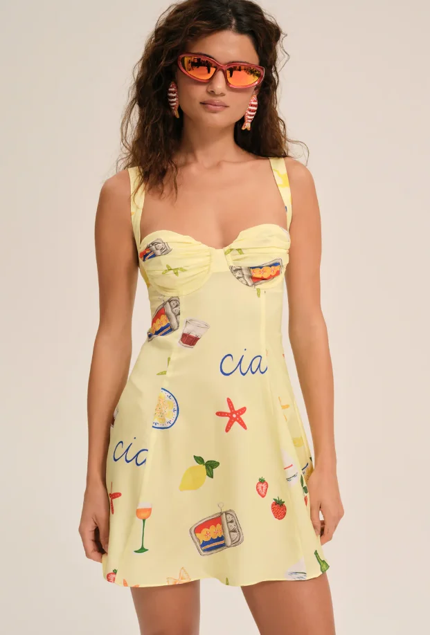 Nouveau vacances d'été imprimé sangle sans manches plis a-ligne Vocation plage femmes Mini robe