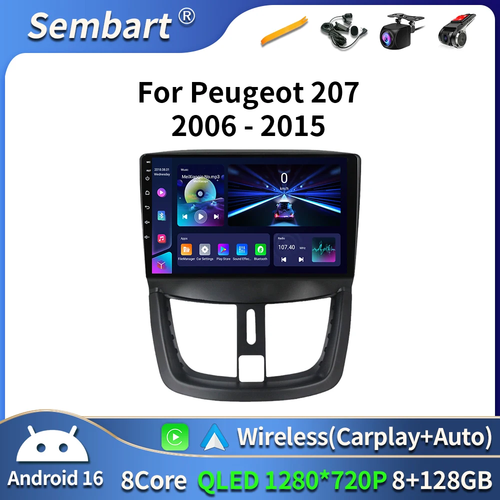 

CarPlay Autoradio for PEUGEOT 207 207CC 2006-2015 Car Radio Multimedia Player Android 16 Auto Stereo GPS BT 4G DVD