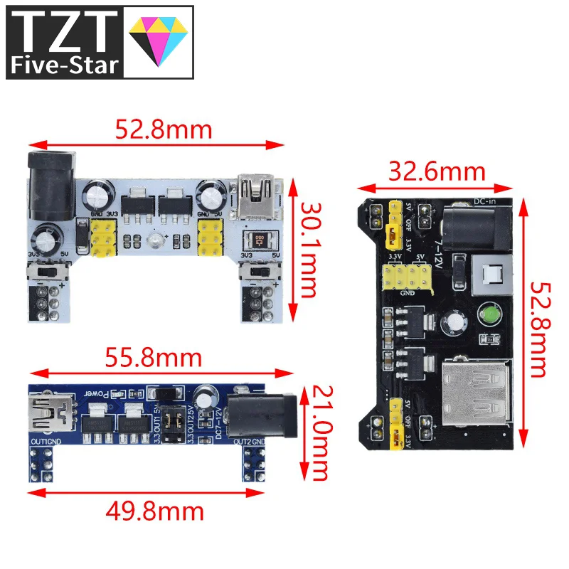 MB102 Breadboard Power Supply Module /MB102 white Breadboard Dedicated Power Module 2-way 3.3V 5V MB-102 Solderless Bread Board