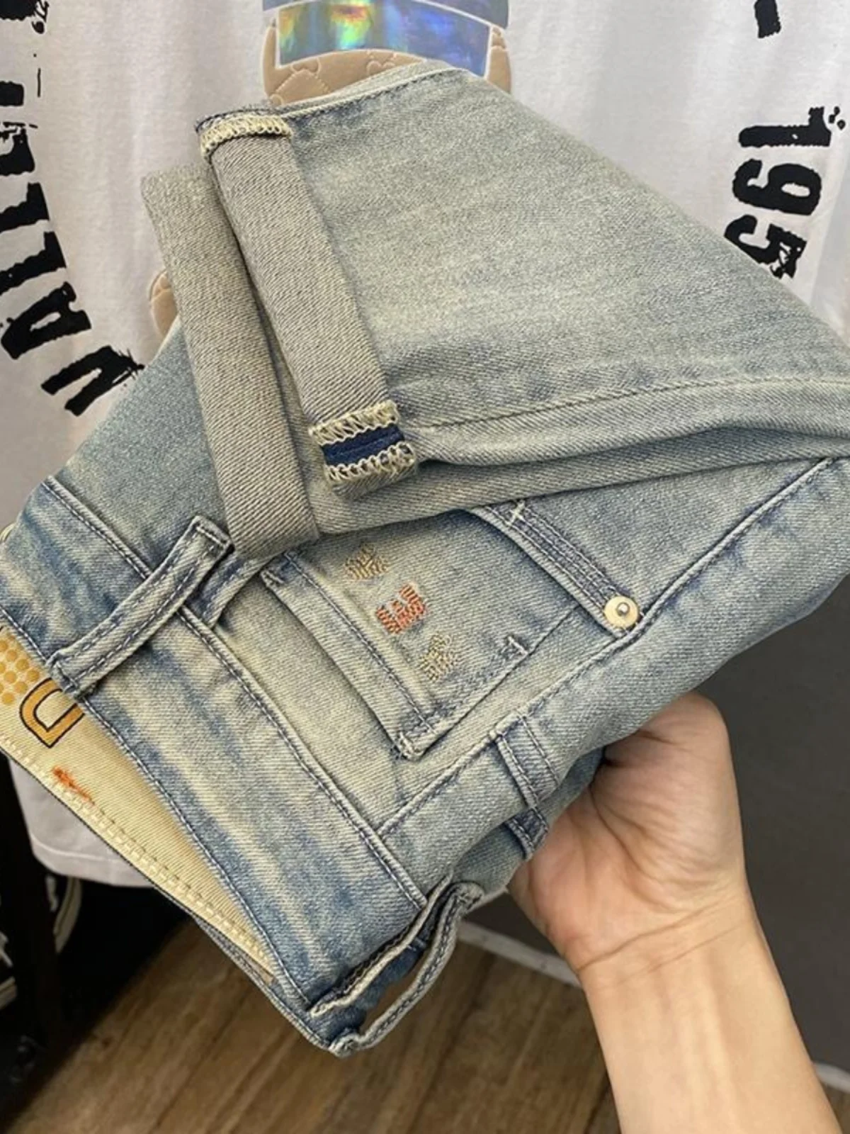 

Мужские джинсы Harlan Slim Fit для лета, с эффектом потертости, пэчворк, с дырками, эластичные, прямого кроя, повседневные прямые джинсы