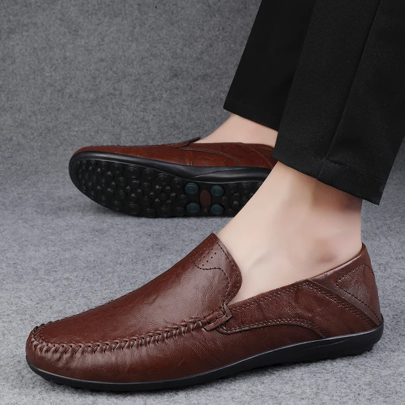 Formal Men Moccasins Italian Breathable Slip on Size 49 Genuine Leather Men Casual Men Soft Loafers Luxury Brand Male Boat Shoes